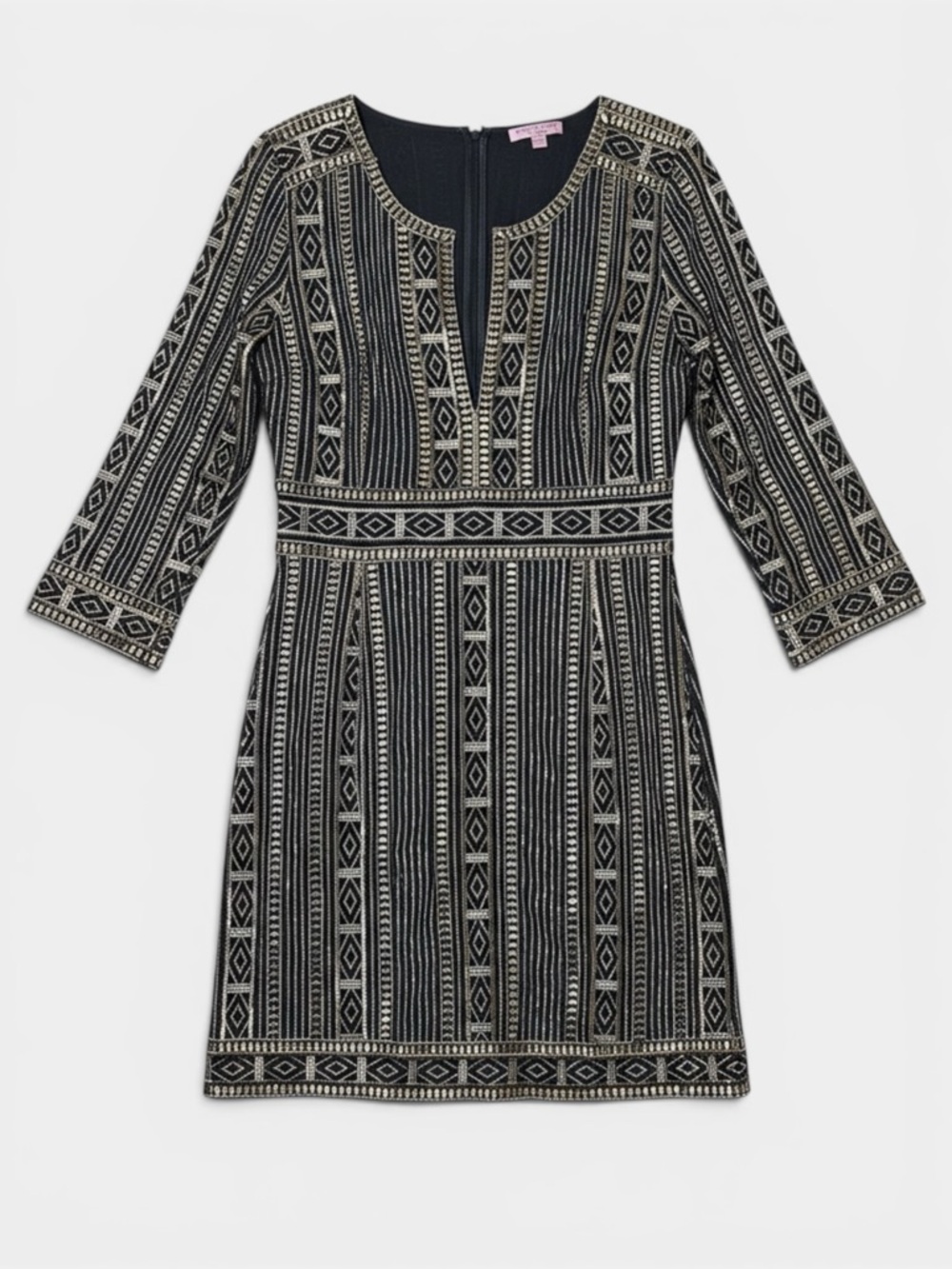 Calypso St. Barth Womens Small NWT Embroidered Mini Dress Black Gold